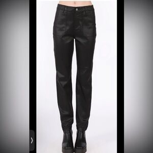 Dex NEW Sophia Black Coated High Rise Sexy Ankle Joggers Pocket Pants 25X28 $90